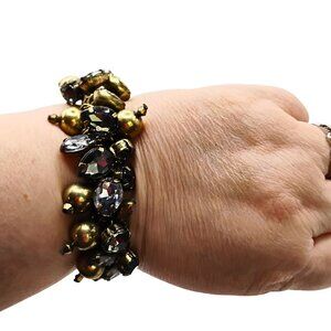 Vintage Yosca Chunky Gold Tone Beaded Crystal Bracelet Boho Chic Shimmer Glam